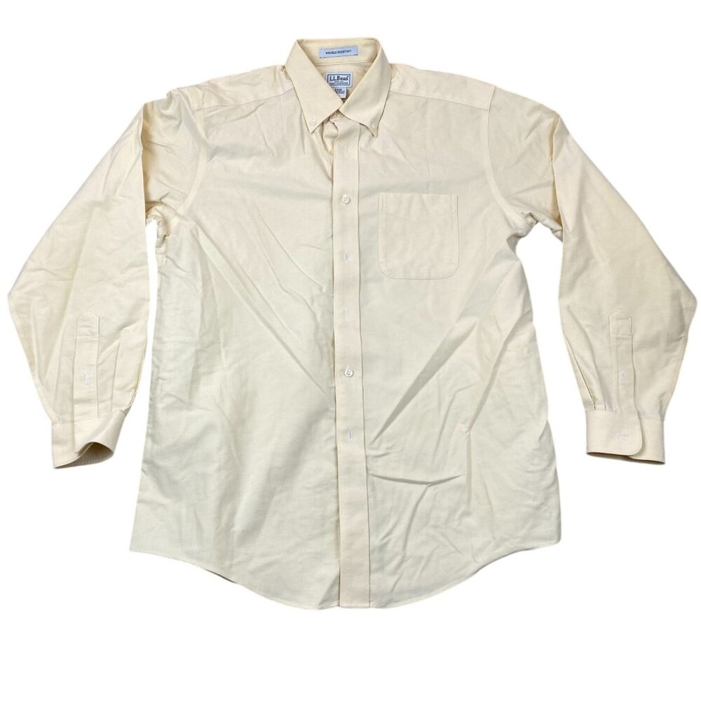 L.L. Bean Mens Dress Shirt XL 15.5 Neck Long Sleeve Classic Button-Up Yellow